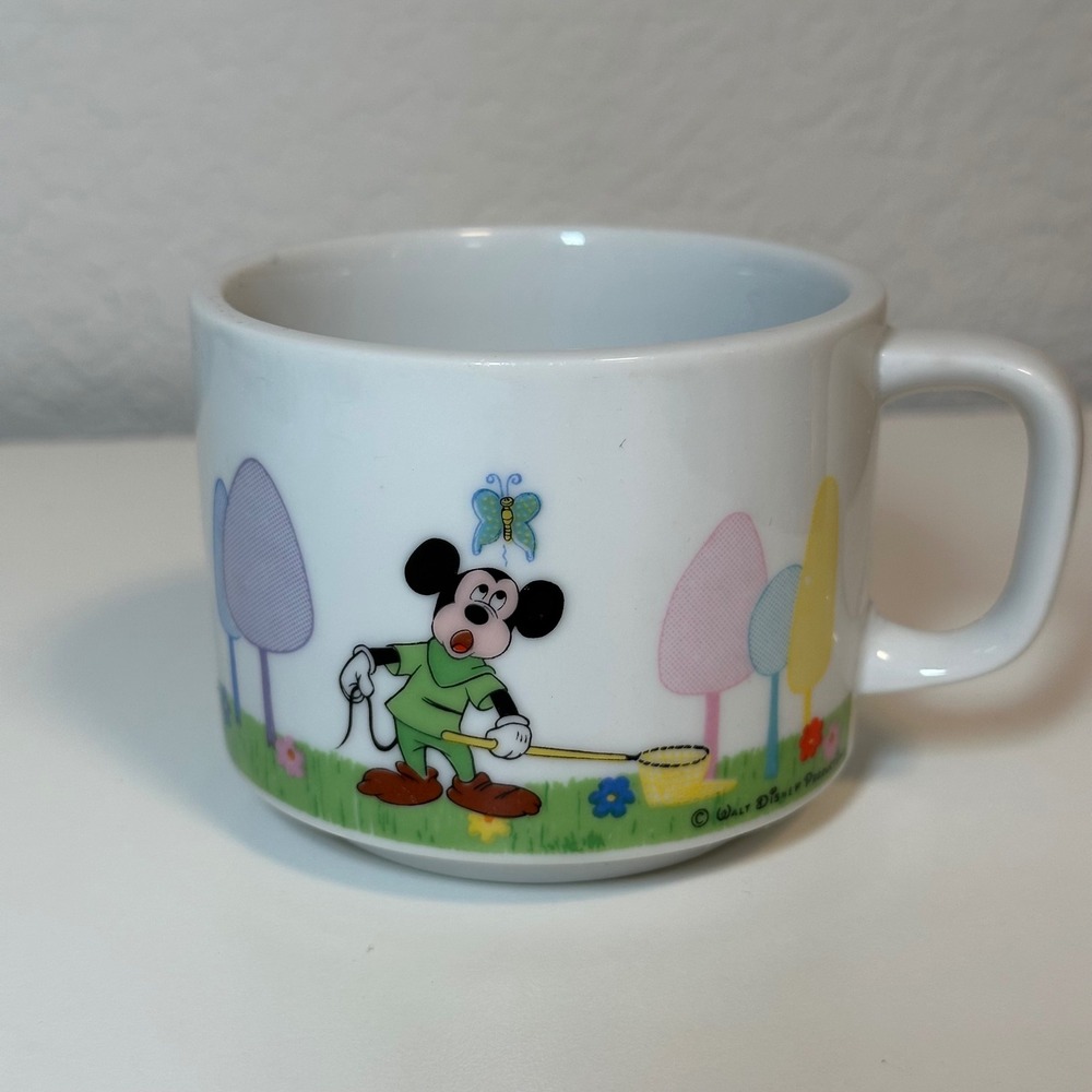 Vintage Mickey Mouse Child Cup Mug Porcelain Walt Disney Productions Japan DD